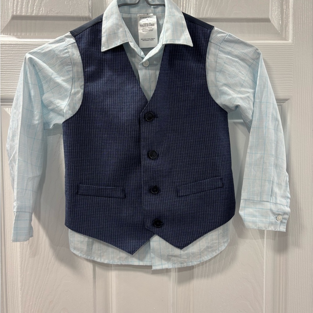 Calvin Klein Blue Checkered Shirt with Dark Vest